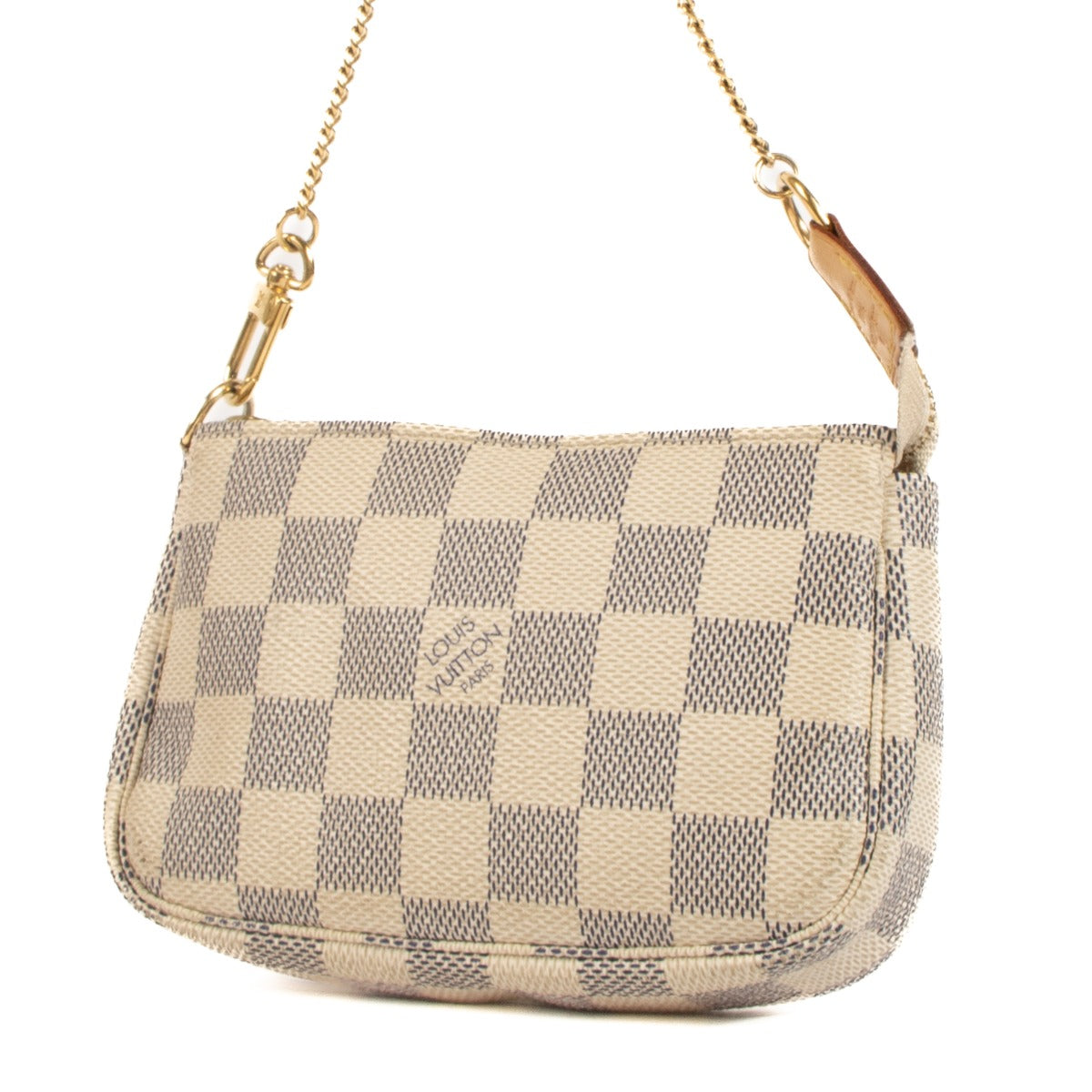Shop safe online at Labellov in Antwerp, Brussels and Knokke this 100% authentic second hand Louis Vuitton Damier Azur Canvas Mini Pochette Accessoires Bag