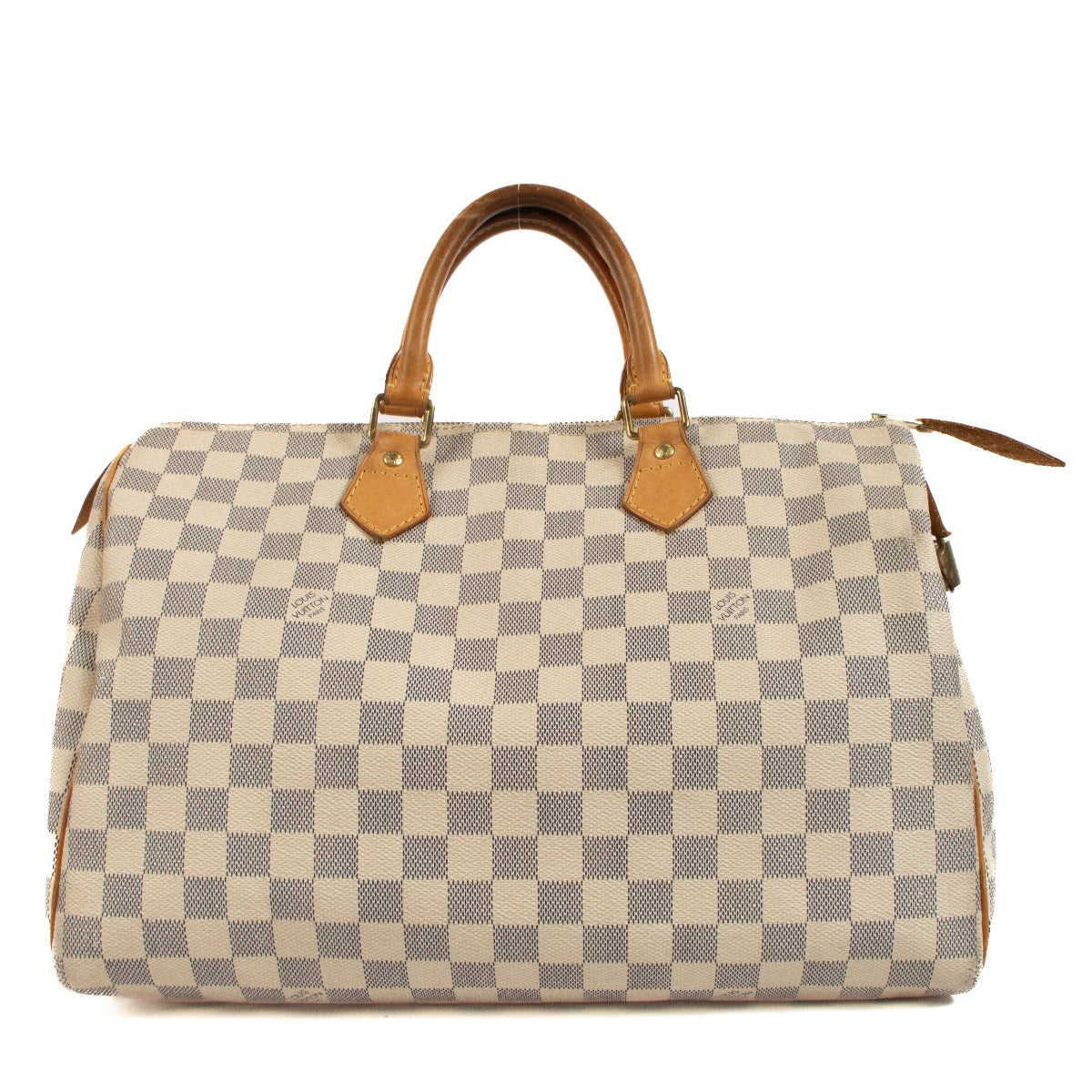 Shop safe online at Labellov in Antwerp, Brussels and Knokke this 100% authentic second hand Louis Vuitton Damier Azur Speedy 35 Top Handle Bag