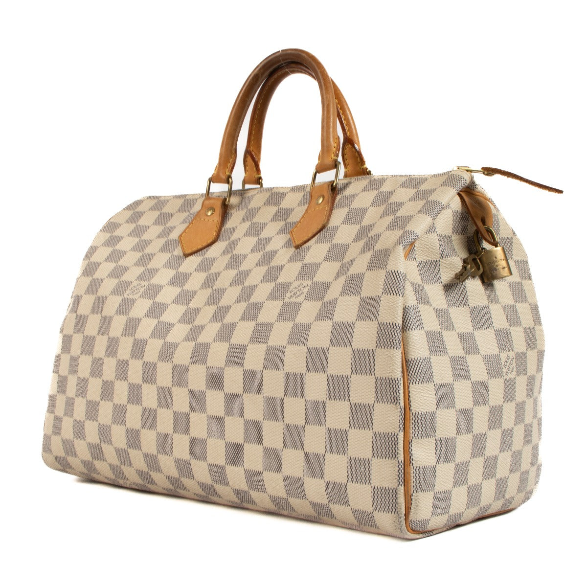 Shop safe online at Labellov in Antwerp, Brussels and Knokke this 100% authentic second hand Louis Vuitton Damier Azur Speedy 35 Top Handle Bag