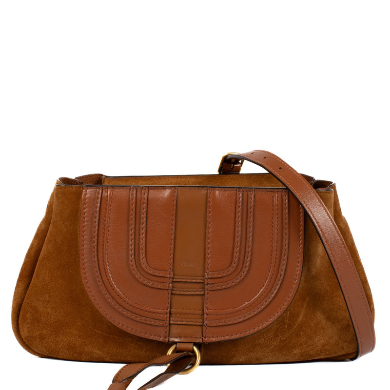 Shop safe online at Labellov in Antwerp, Brussels and Knokke this 100% authentic second hand Chloé Tan Suede Marcie Baguette Shoulder Bag