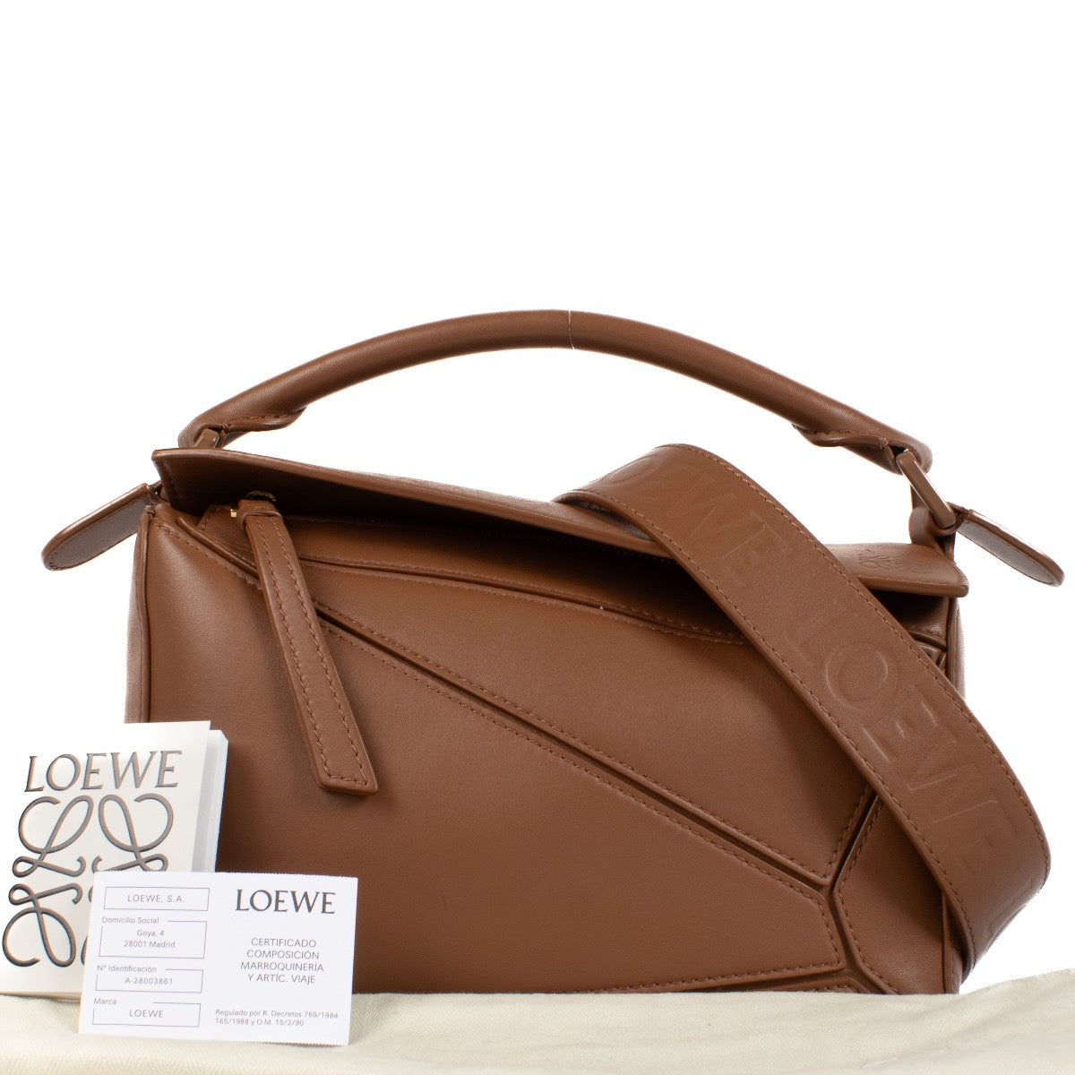 Authentic second hand brand new Loewe Tan Satin Calfskin Puzzle Bag at www.labellov.com