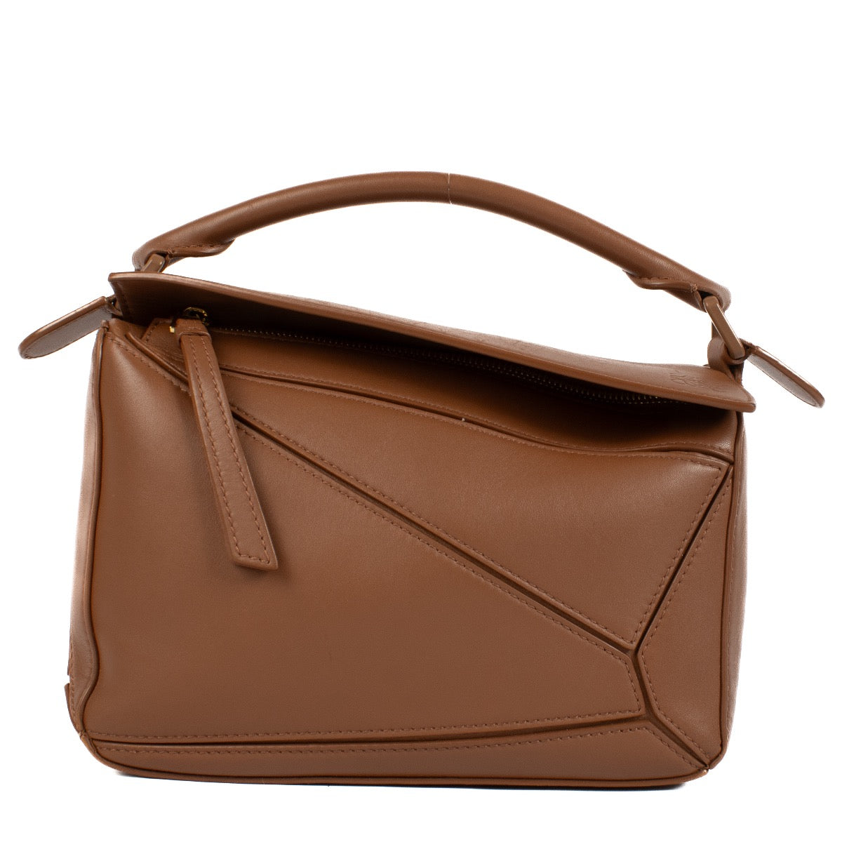 Authentic second hand brand new Loewe Tan Satin Calfskin Puzzle Bag at www.labellov.com