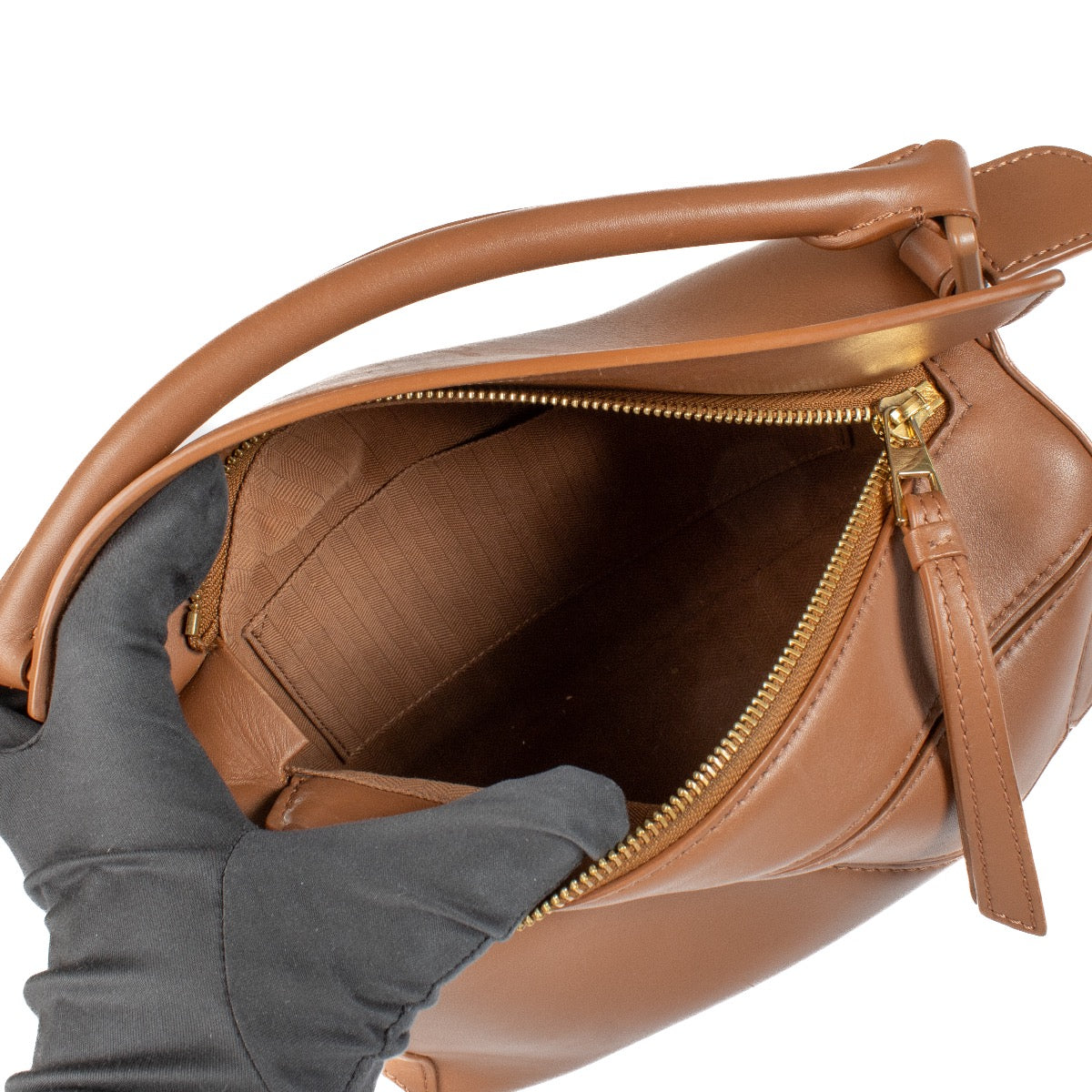 Authentic second hand brand new Loewe Tan Satin Calfskin Puzzle Bag at www.labellov.com