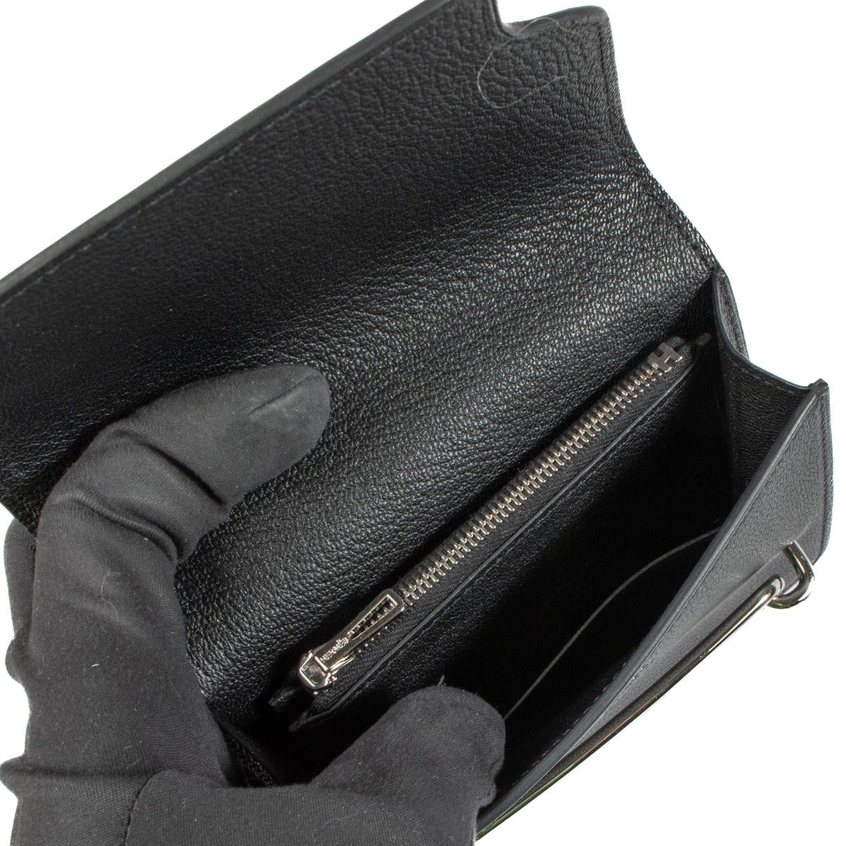 Portefeuille Hermès Roulis Slim Cuir de chèvre Mysore noir finitions dorées