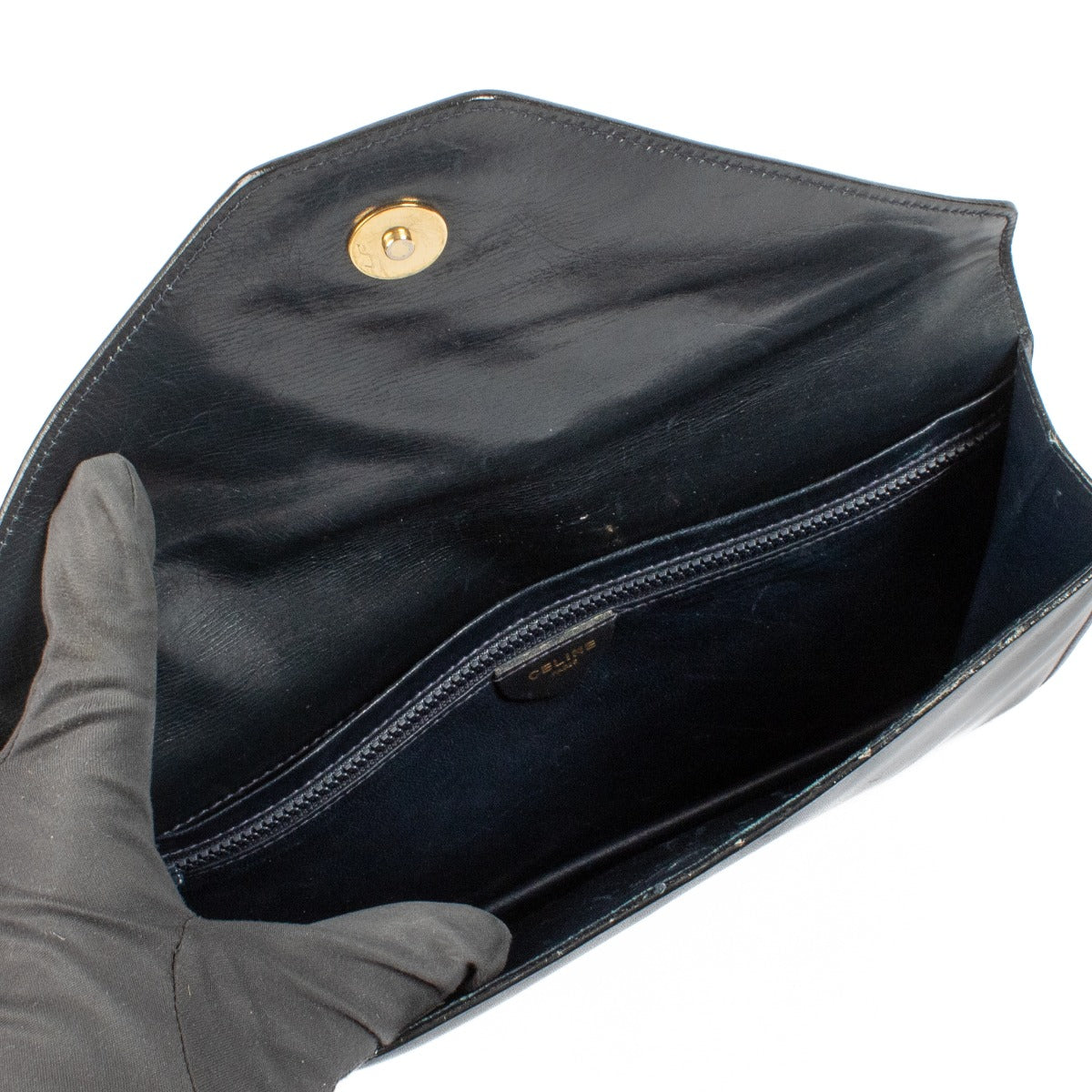 Pochette Celine Vintage en cuir lisse bleu