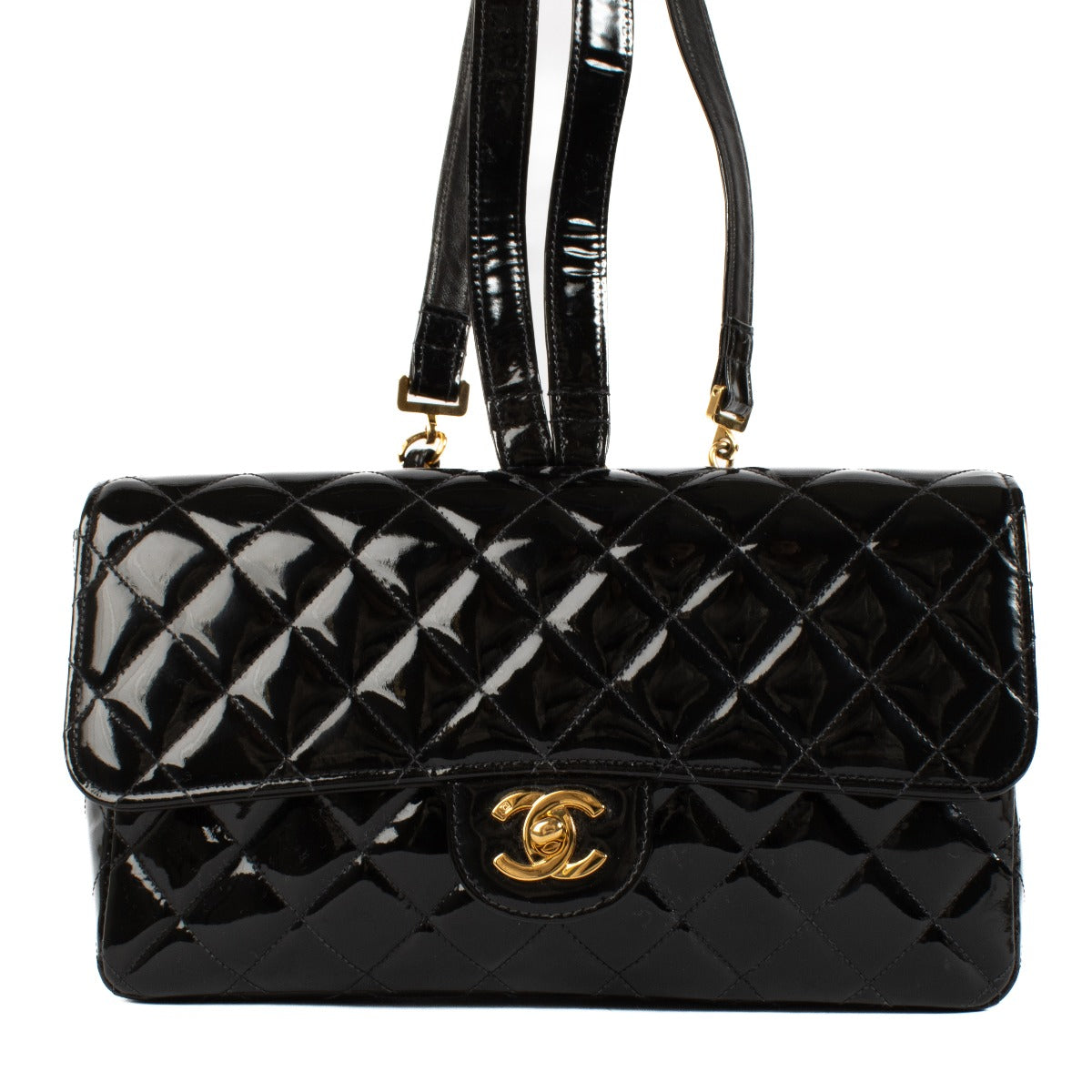 Chanel Black Quilted Patent Leather Classic Backpack
