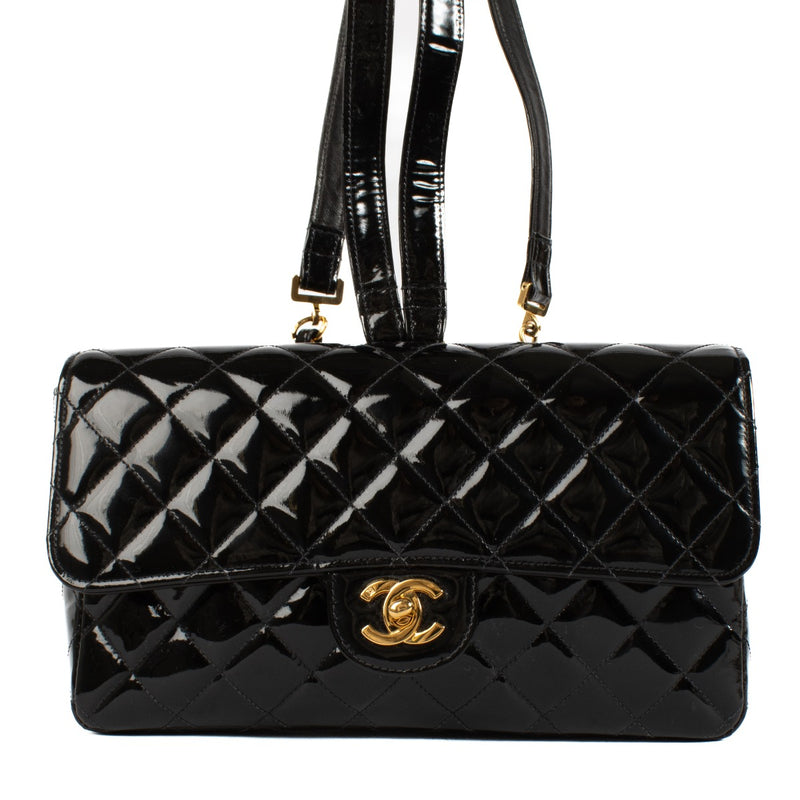 Chanel Black Quilted Patent Leather Classic Backpack