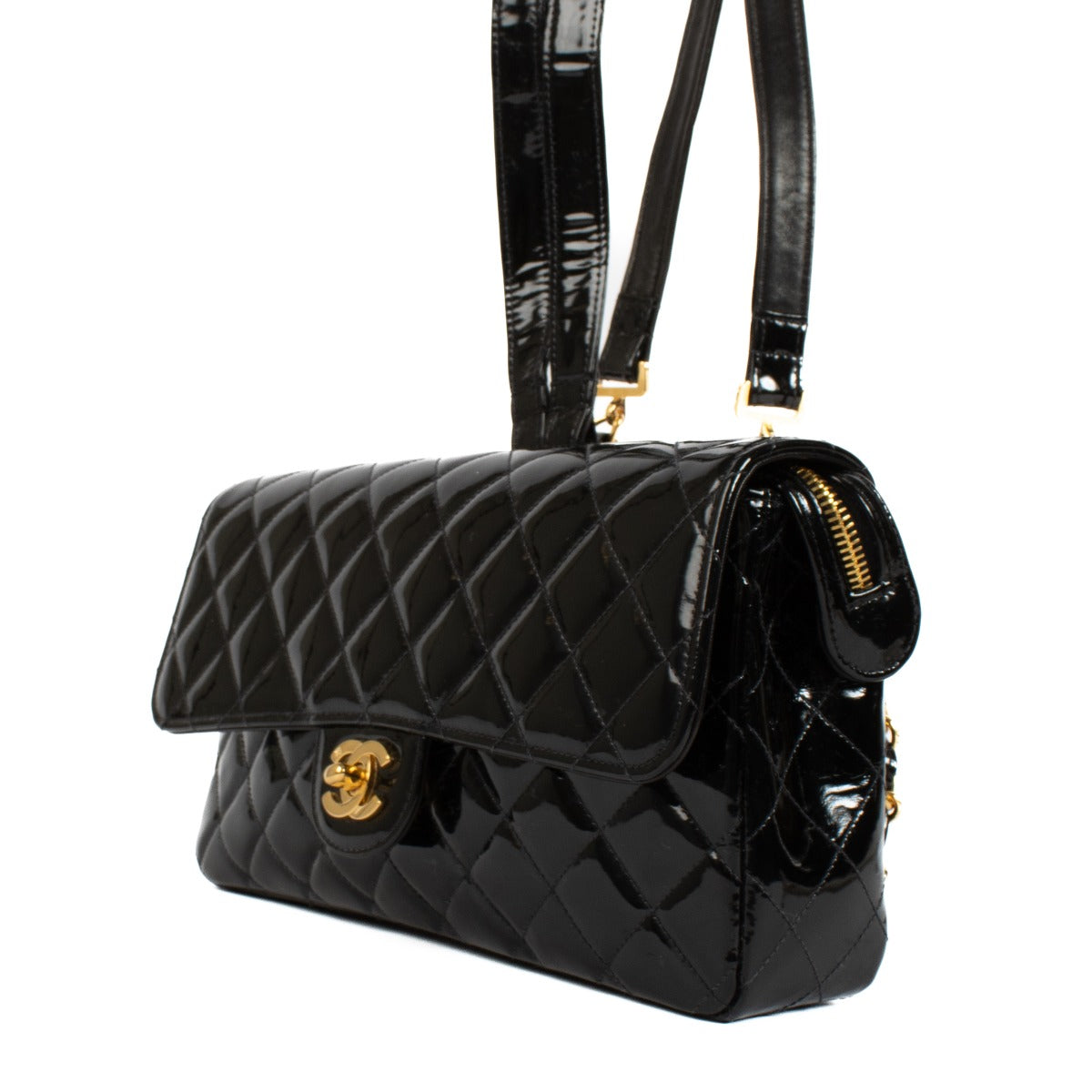 Chanel Black Quilted Patent Leather Classic Backpack