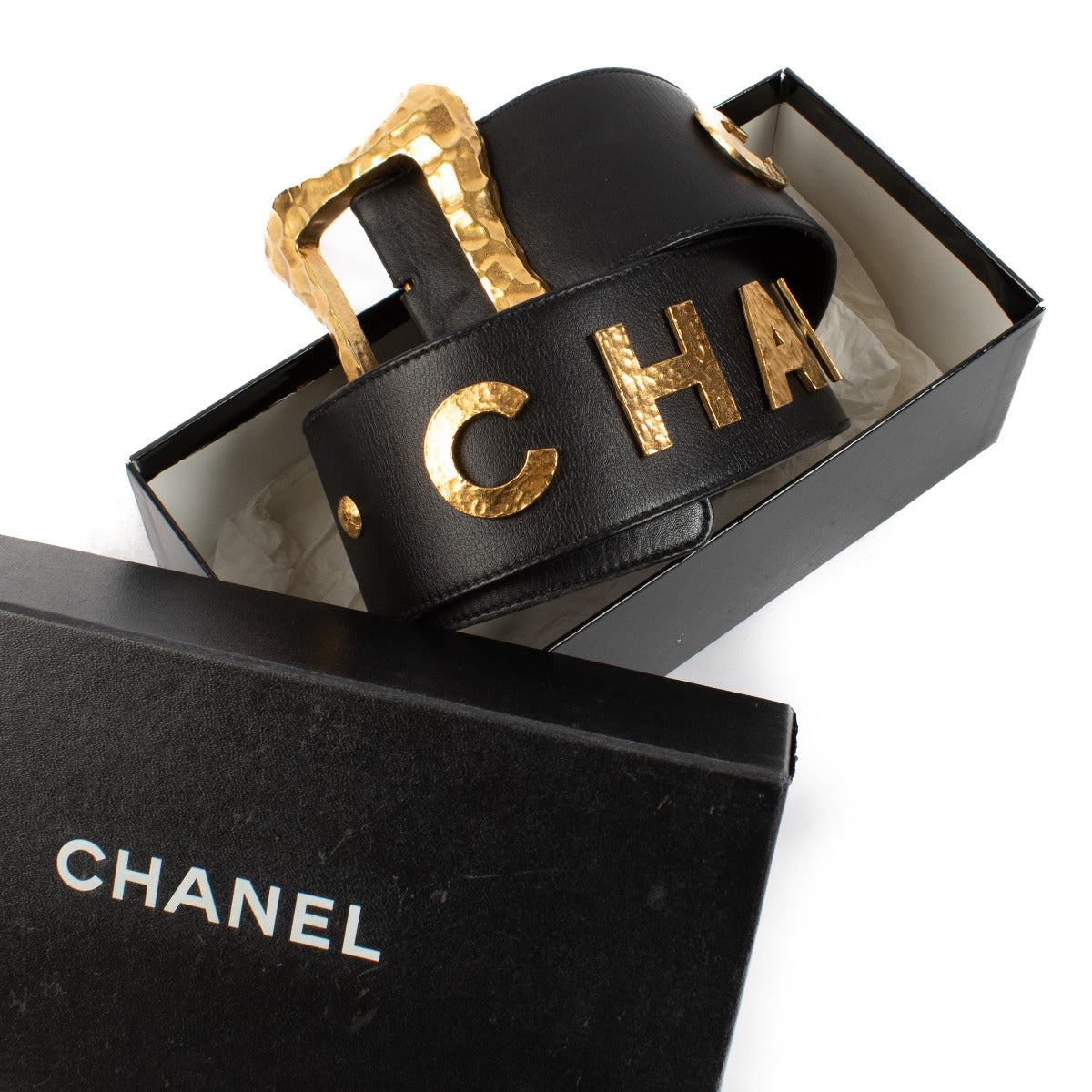 Ceinture Chanel noire logo 93A
