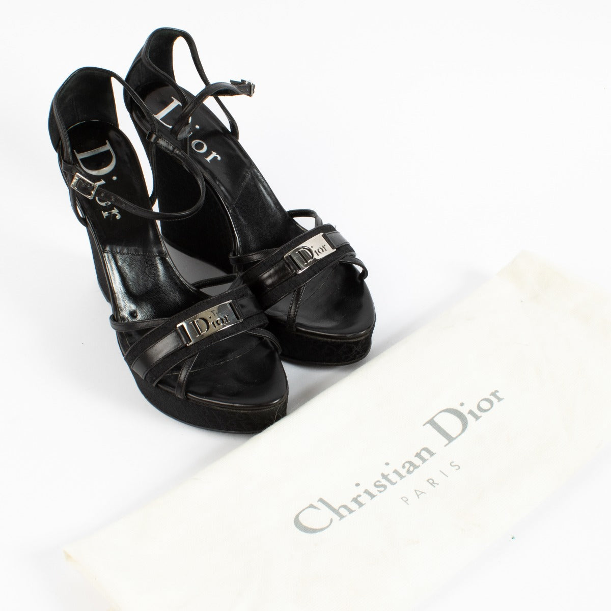 shop 100% authentic second hand Christian Dior Black Wedge Sandals - Size 40 on Labellov.com