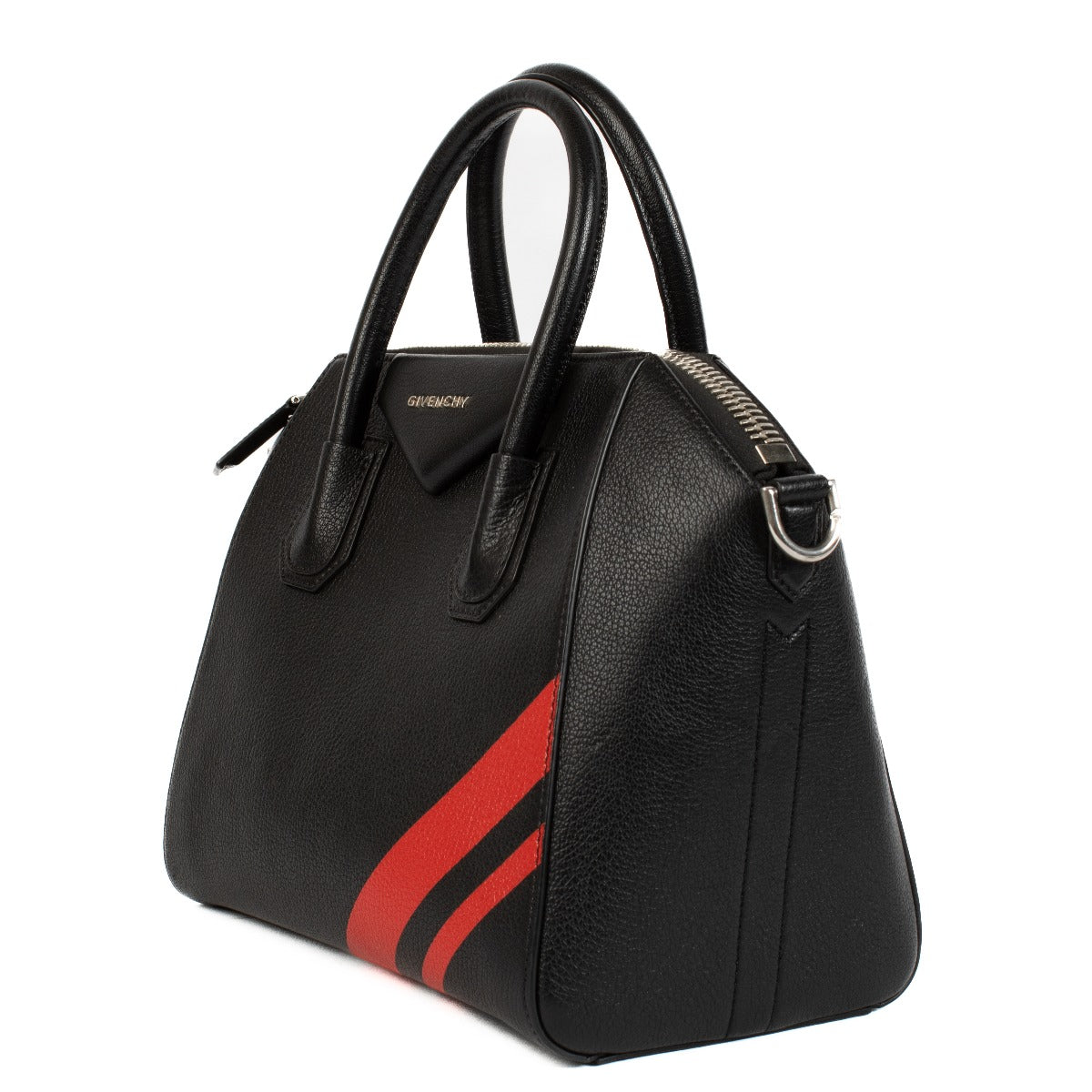 Shop safe online at Labellov in Antwerp, Brussels and Knokke this 100% authentic second hand Givenchy Black Leather Small Striped Antigona Bag