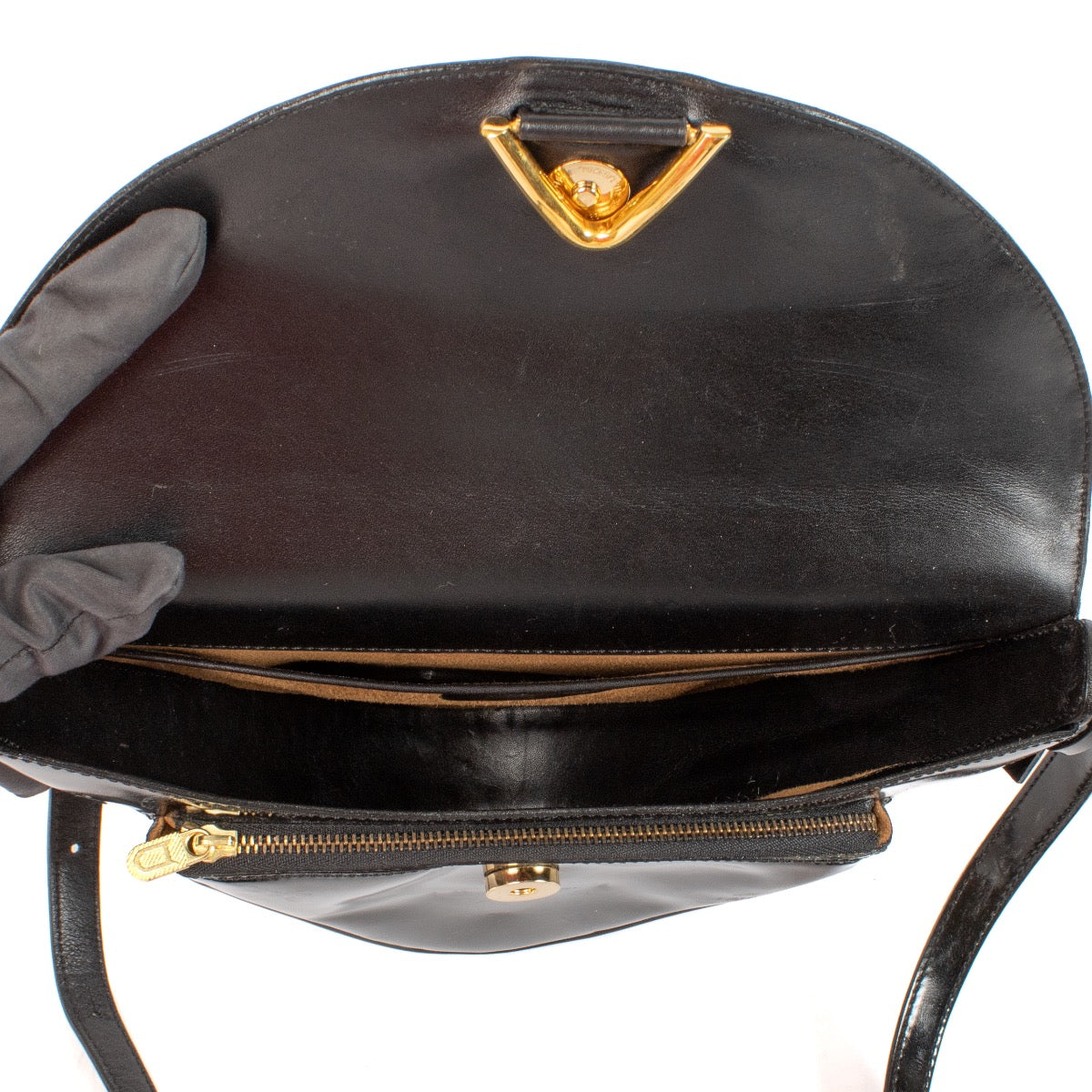 shop 100% authentic second hand Delvaux Black Patent Triangle Shoulder Bag on Labellov.com