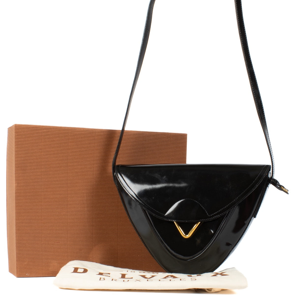 shop 100% authentic second hand Delvaux Black Patent Triangle Shoulder Bag on Labellov.com