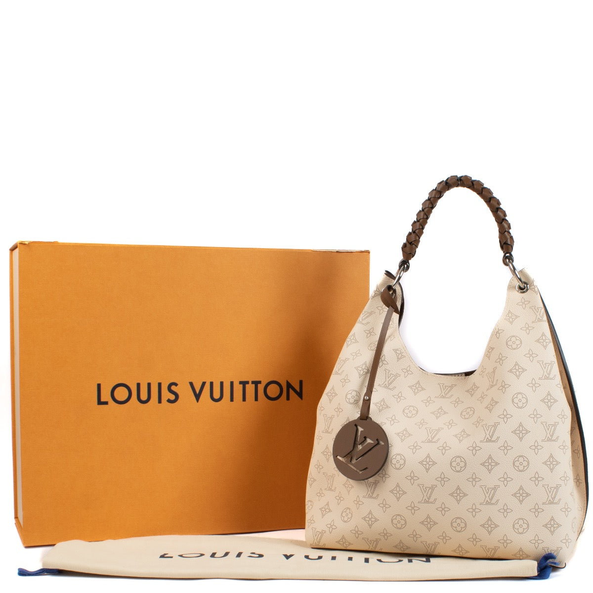 authentic second hand Louis Vuitton Creme Mahina Carmel Hobo Bag on Labellov.com