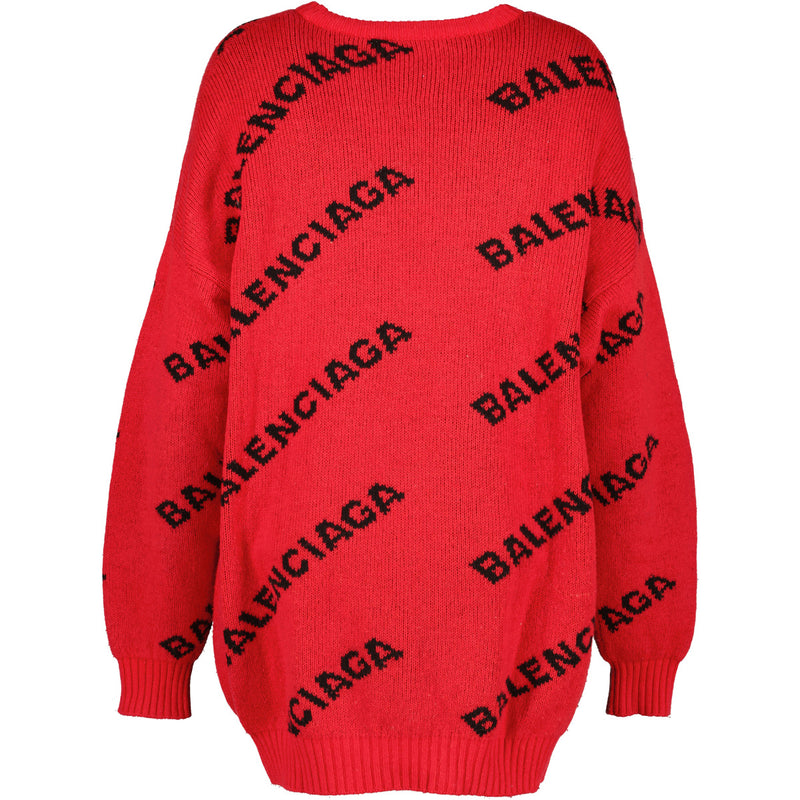 Balenciaga Red Logo Print Wool Jumper - Size S