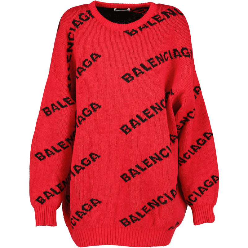 Balenciaga Red Logo Print Wool Jumper - Size S