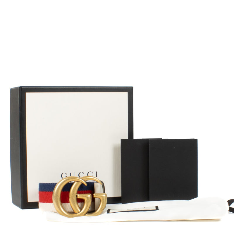 Shop 100% authentic Gucci Mystic White Hibiscus Red Maritime Double G Belt at Labellov.com.