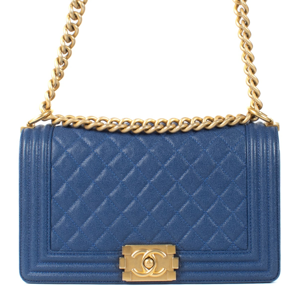 Chanel Blue Shiny Caviar Medium Boy Bag