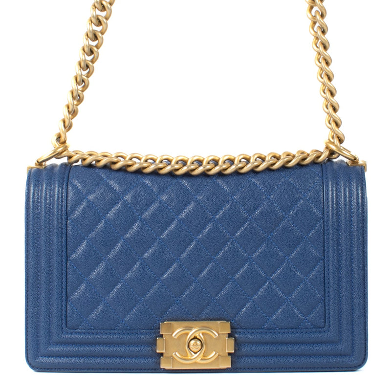 Chanel Blue Shiny Caviar Medium Boy Bag