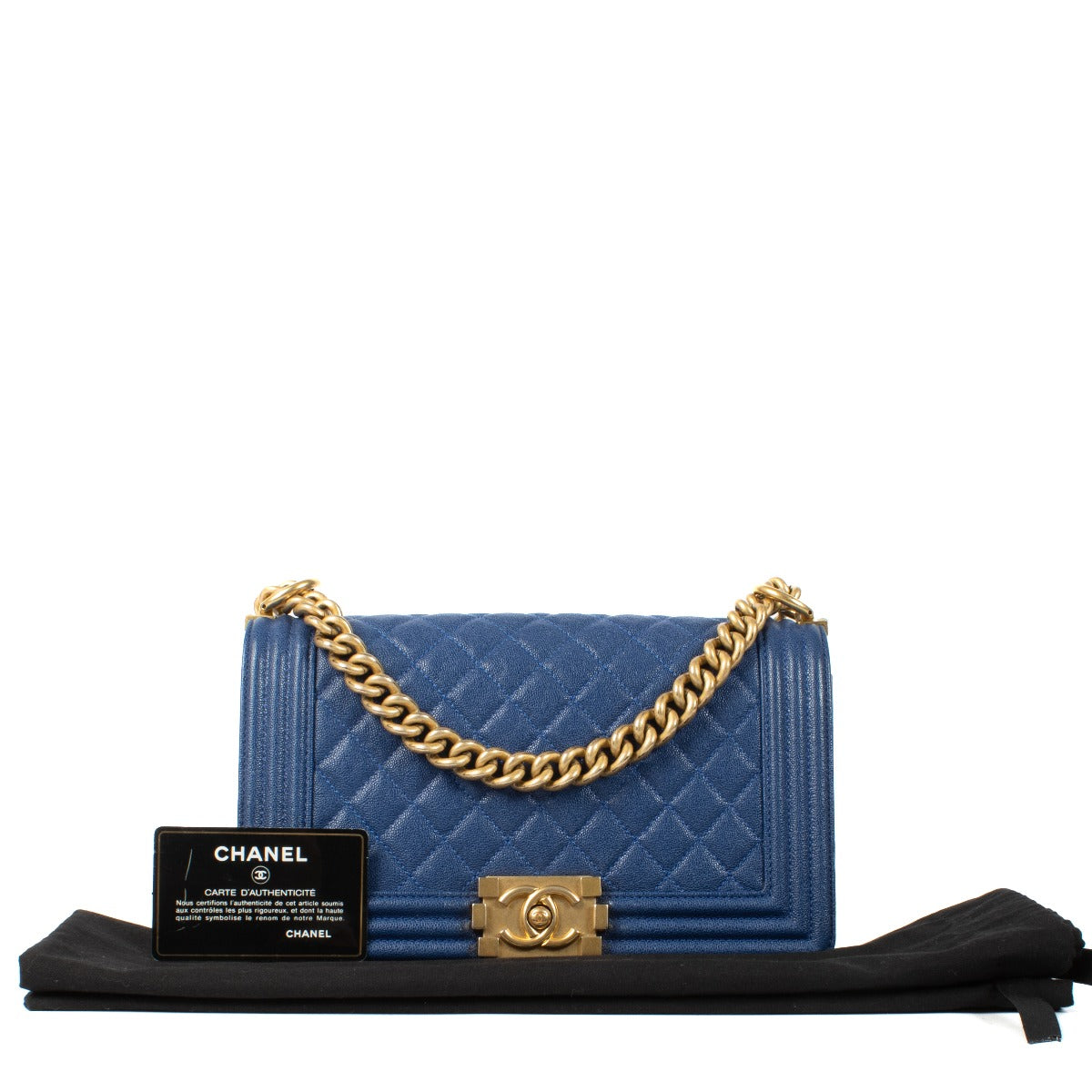 Chanel Blue Shiny Caviar Medium Boy Bag
