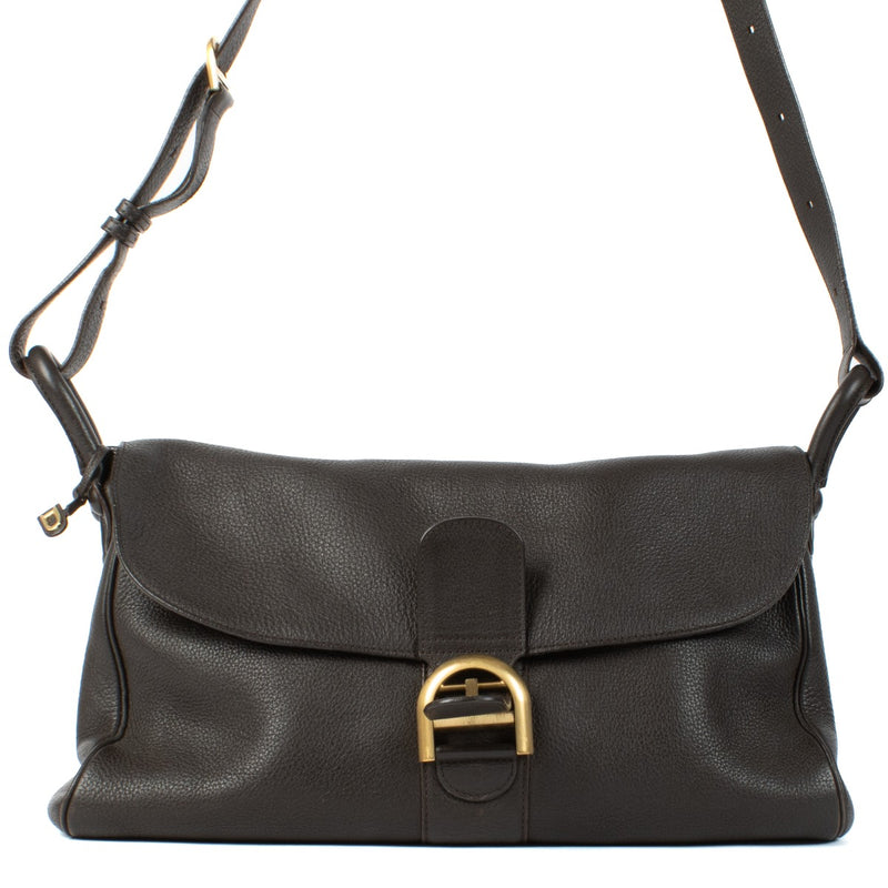 Shop 100% authentic Delvaux Chocolate Brown Brillant Besace Shoulder Bag at Labellov.com.