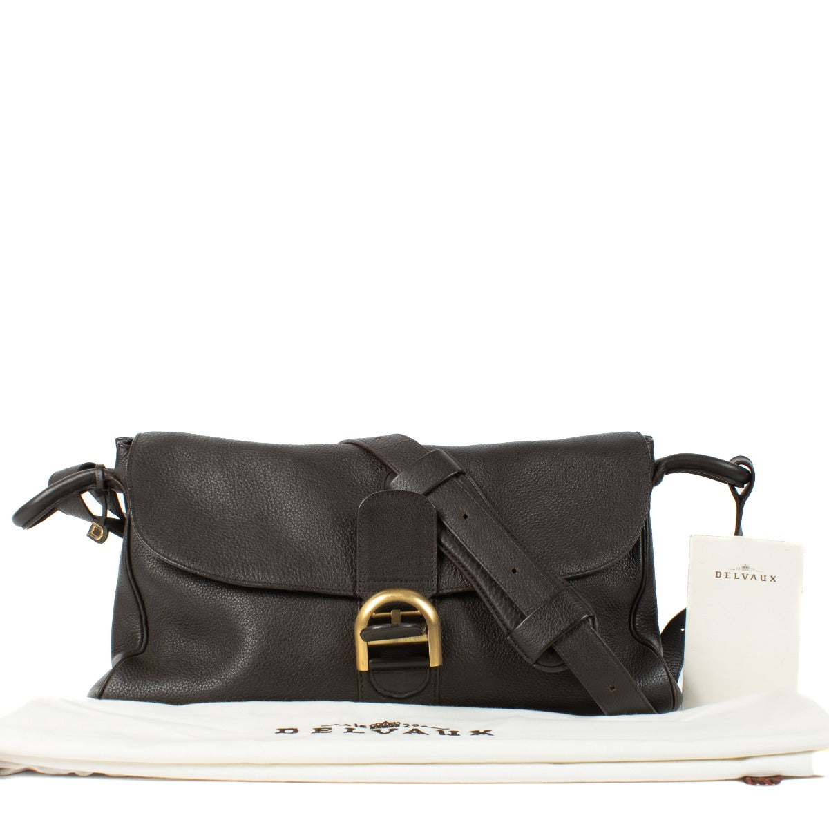 Shop 100% authentic Delvaux Chocolate Brown Brillant Besace Shoulder Bag at Labellov.com.