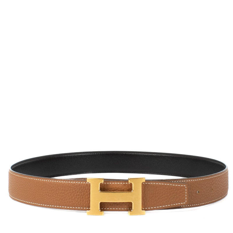 Hermès Gold/Black Reversible H Buckle Belt - Size 80