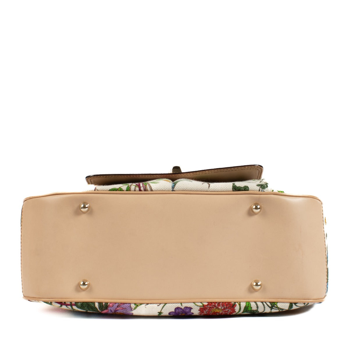 Gucci White Flora Canvas Bamboo Handle Bag