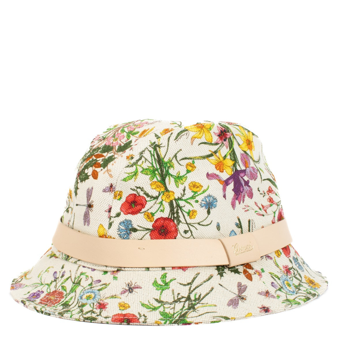 Gucci White Cotton Flora Print Bucket Hat - Size M