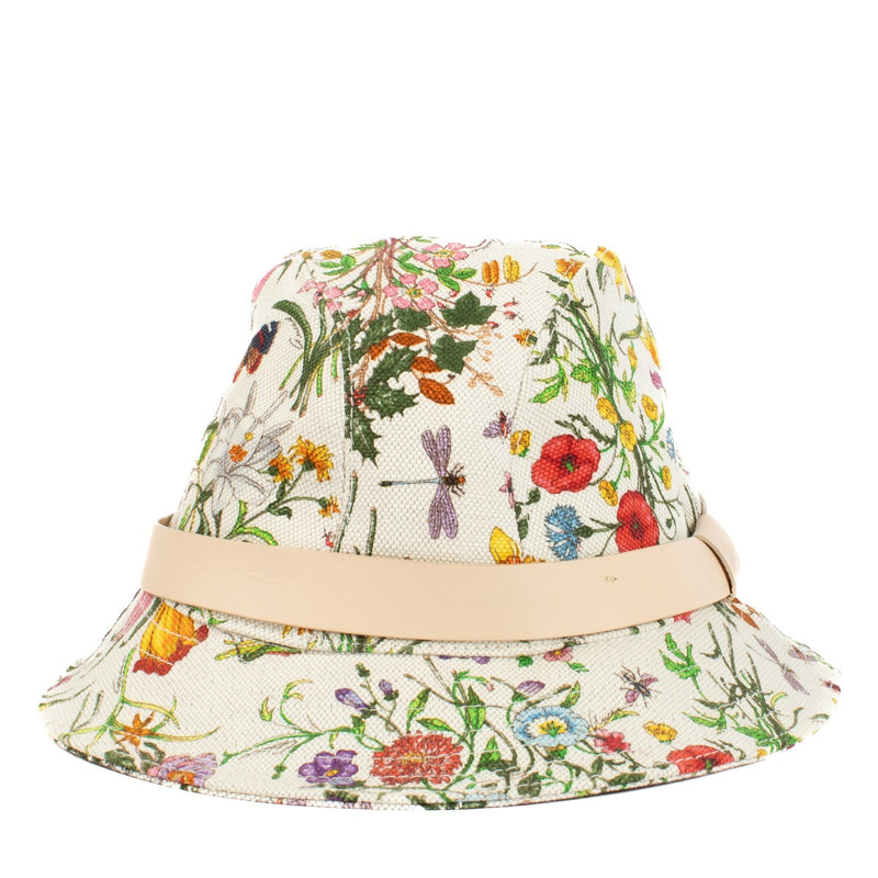 Gucci White Cotton Flora Print Bucket Hat - Size M
