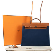 Hermès Herbag Zip 39 Bleu De Malte/Fauve Canvas/Hunter Leather