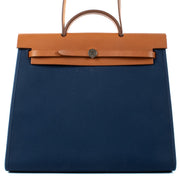 Hermès Herbag Zip 39 Bleu De Malte/Fauve Canvas/Hunter Leather