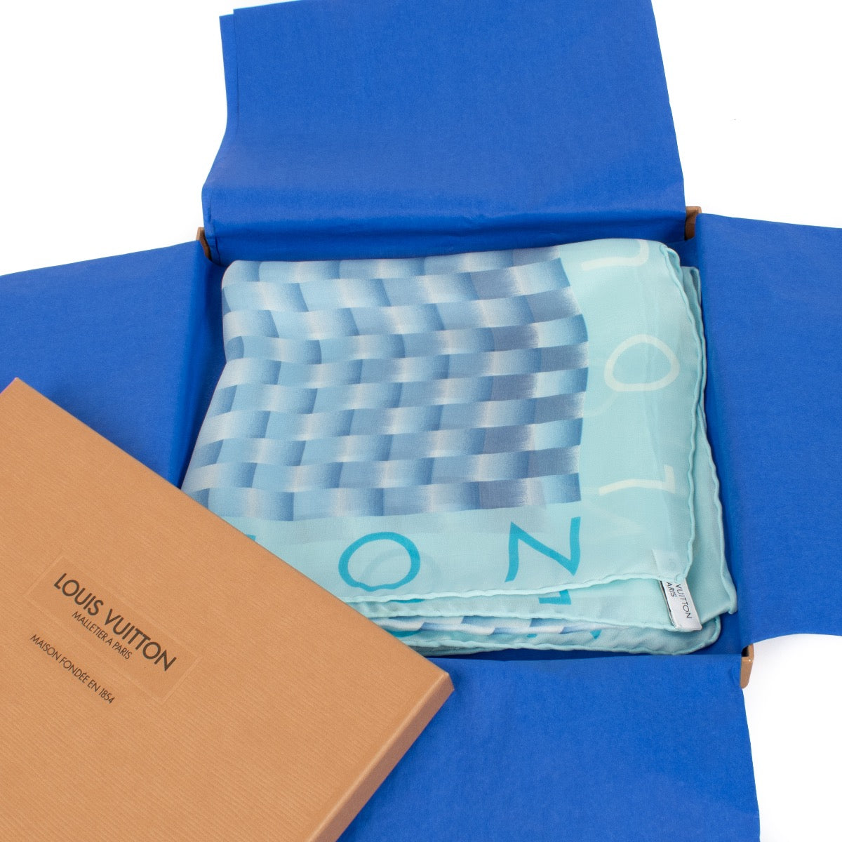 Louis Vuitton Blue Damier Carré Silk Scarf