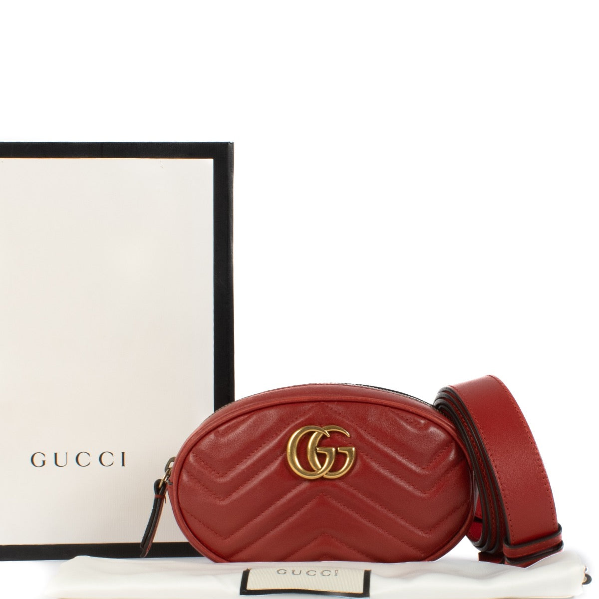 Shop 100% authentic Gucci Hibiscus Red Marmont Belt Bag at Labellov.com.