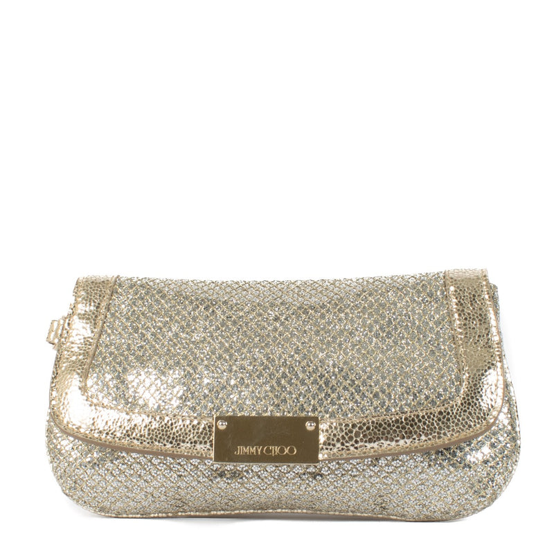 Jimmy Choo Gold Glitter Zeta Clutch