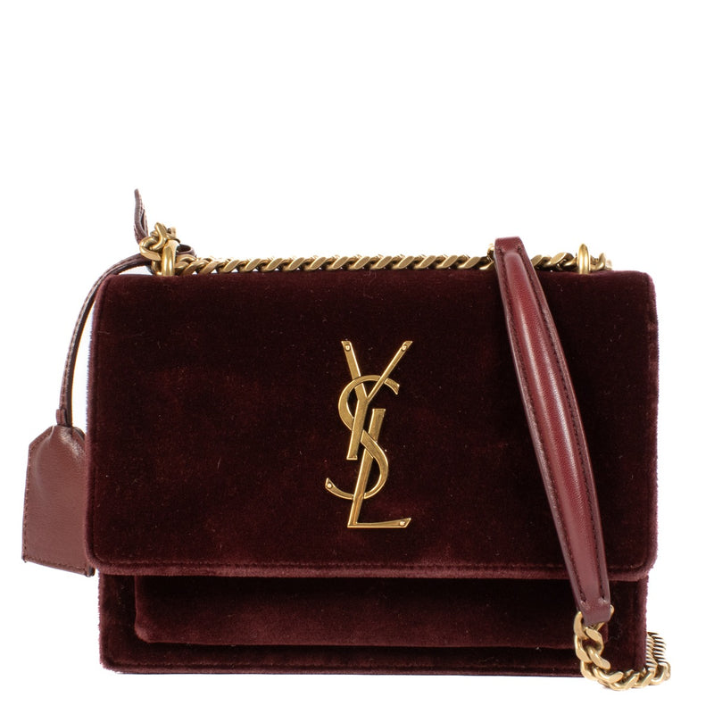 Shop 100% authentic Yves Saint Laurent Burgundy Velvet Sunset Crossbody at Labellov.com.