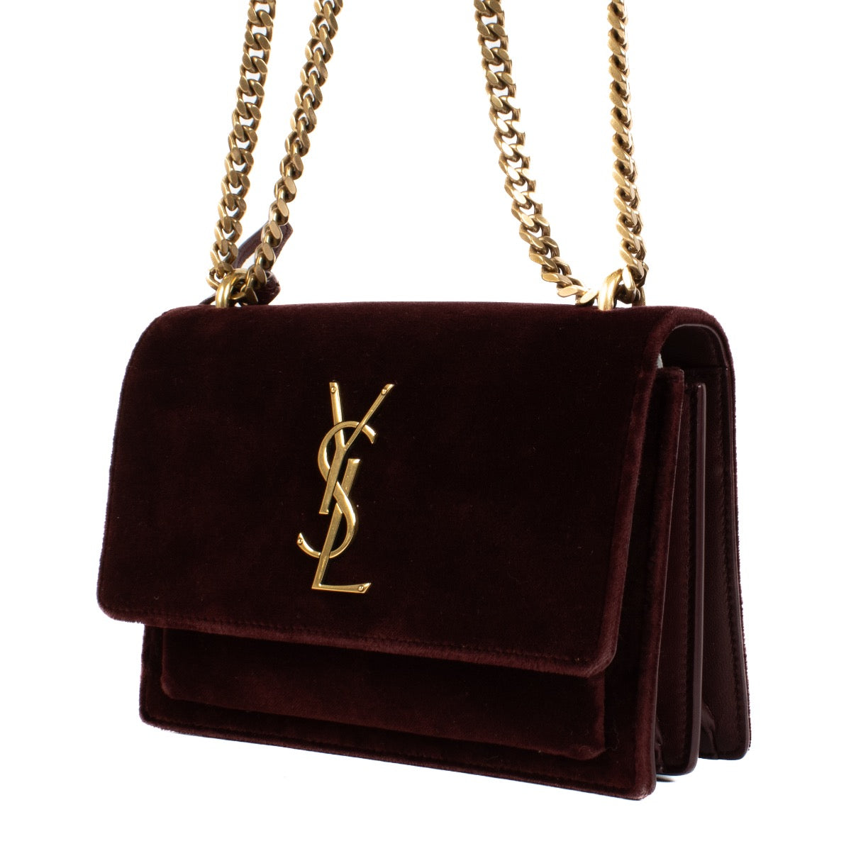 Shop 100% authentic Yves Saint Laurent Burgundy Velvet Sunset Crossbody at Labellov.com.