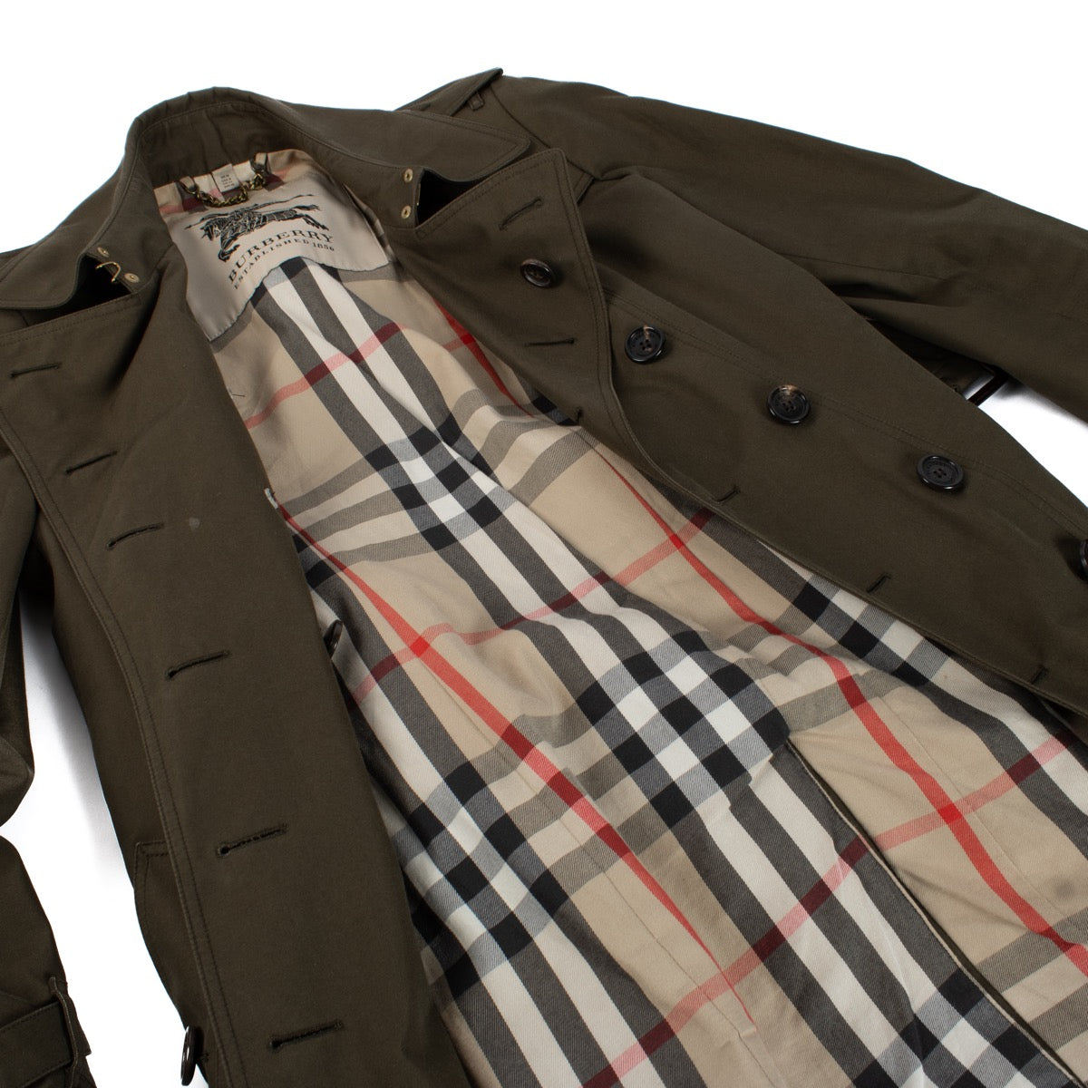 shop 100% authentic second hand Burberry Khaki Trench Coat - Size 42 IT on Labellov.com