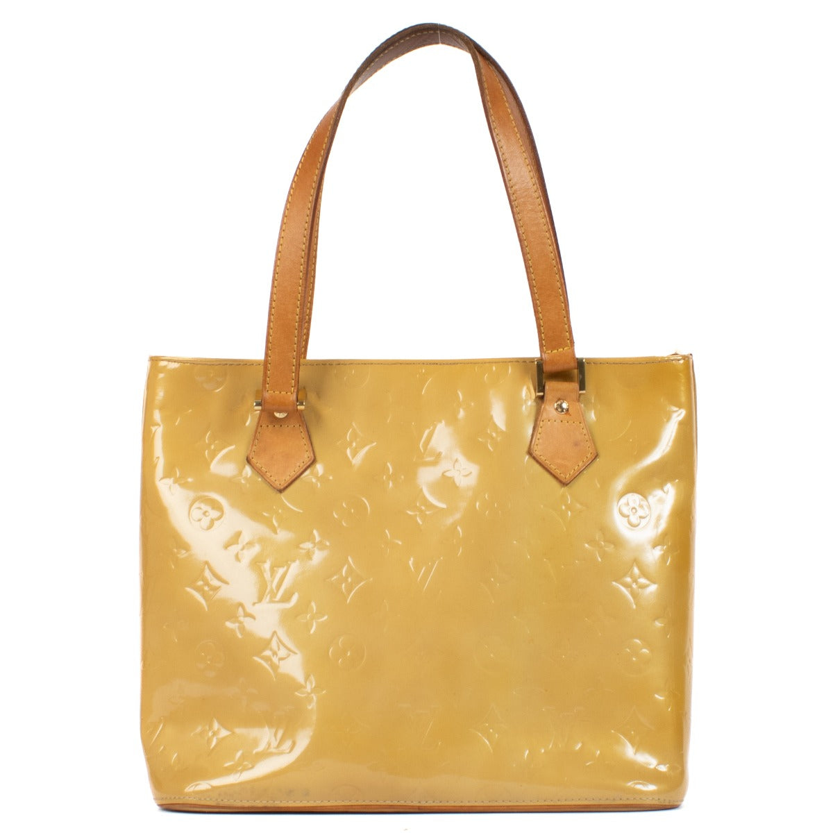 Shop safe online at Labellov in Antwerp, Brussels and Knokke this 100% authentic second hand Louis Vuitton Beige Monogram Vernis Houston Top Handle