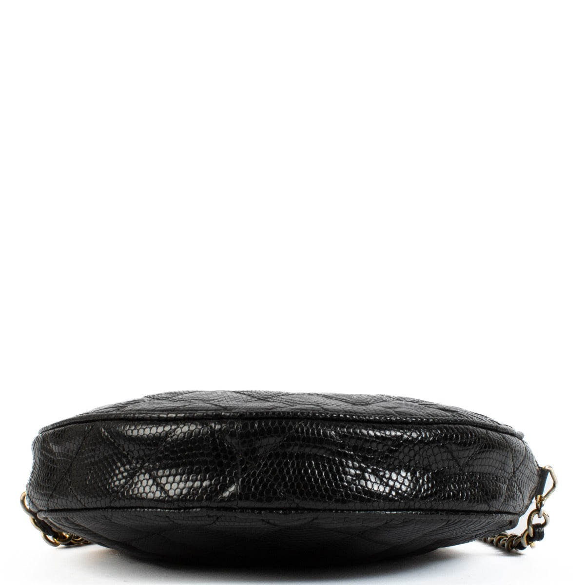 Sac Rond Vintage Chanel en Lézard Brillant Noir