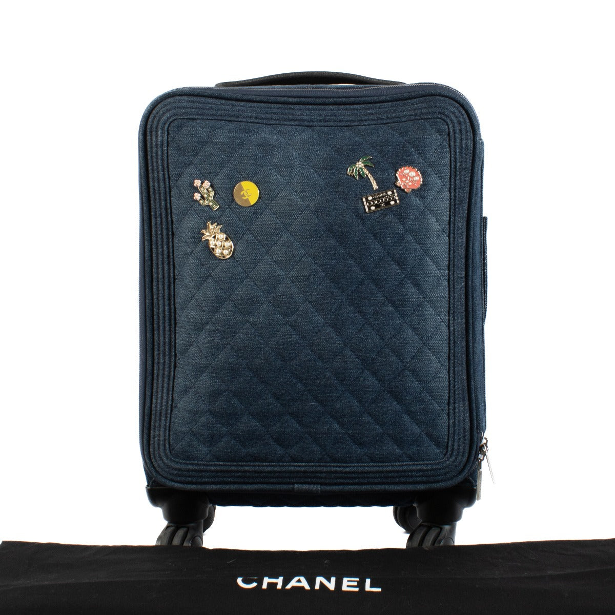 Shop authentic second hand Chanel 17C Coco Cuba Blue Denim Charms Trolley Rolling Luggage on www.labellov.com