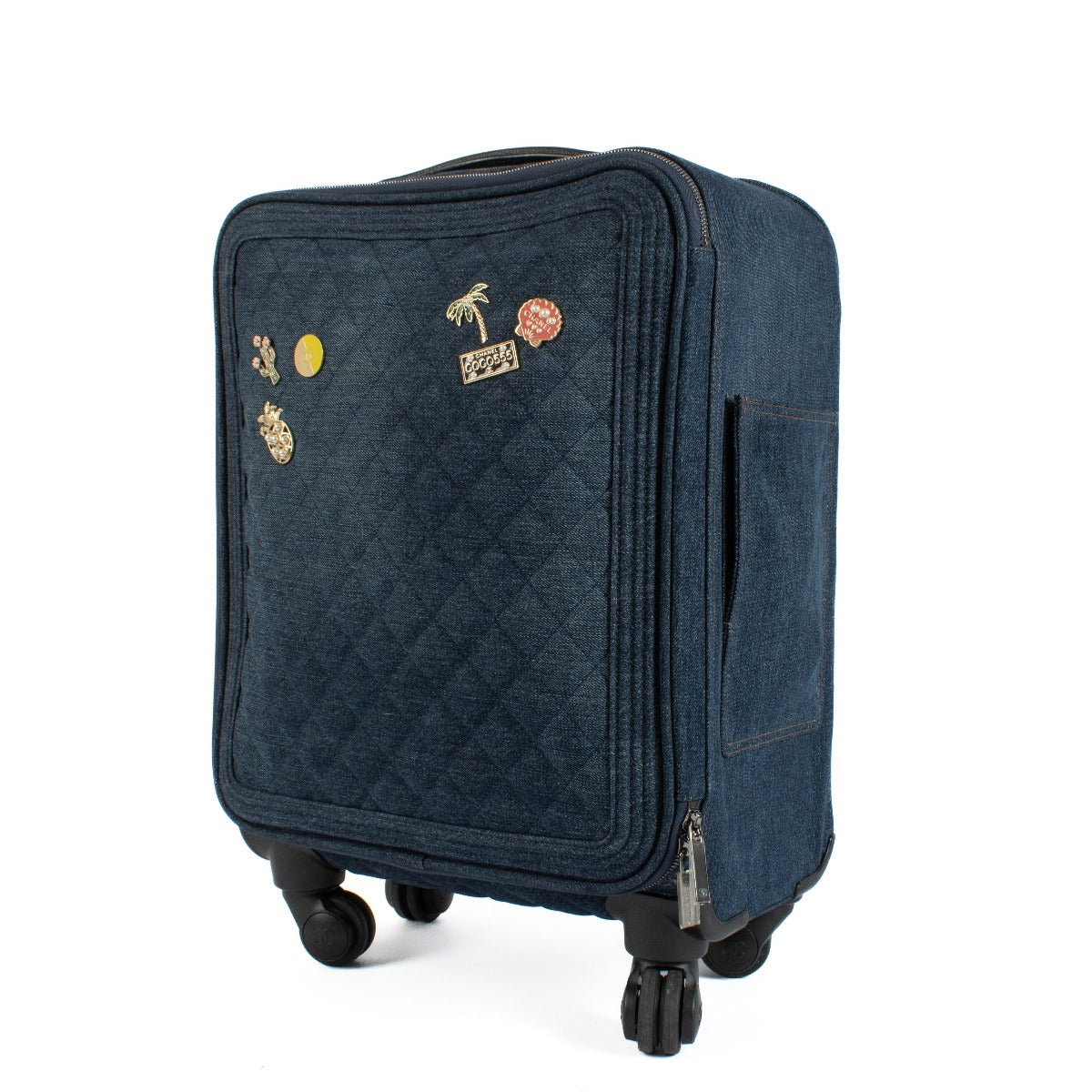 Shop authentic second hand Chanel 17C Coco Cuba Blue Denim Charms Trolley Rolling Luggage on www.labellov.com