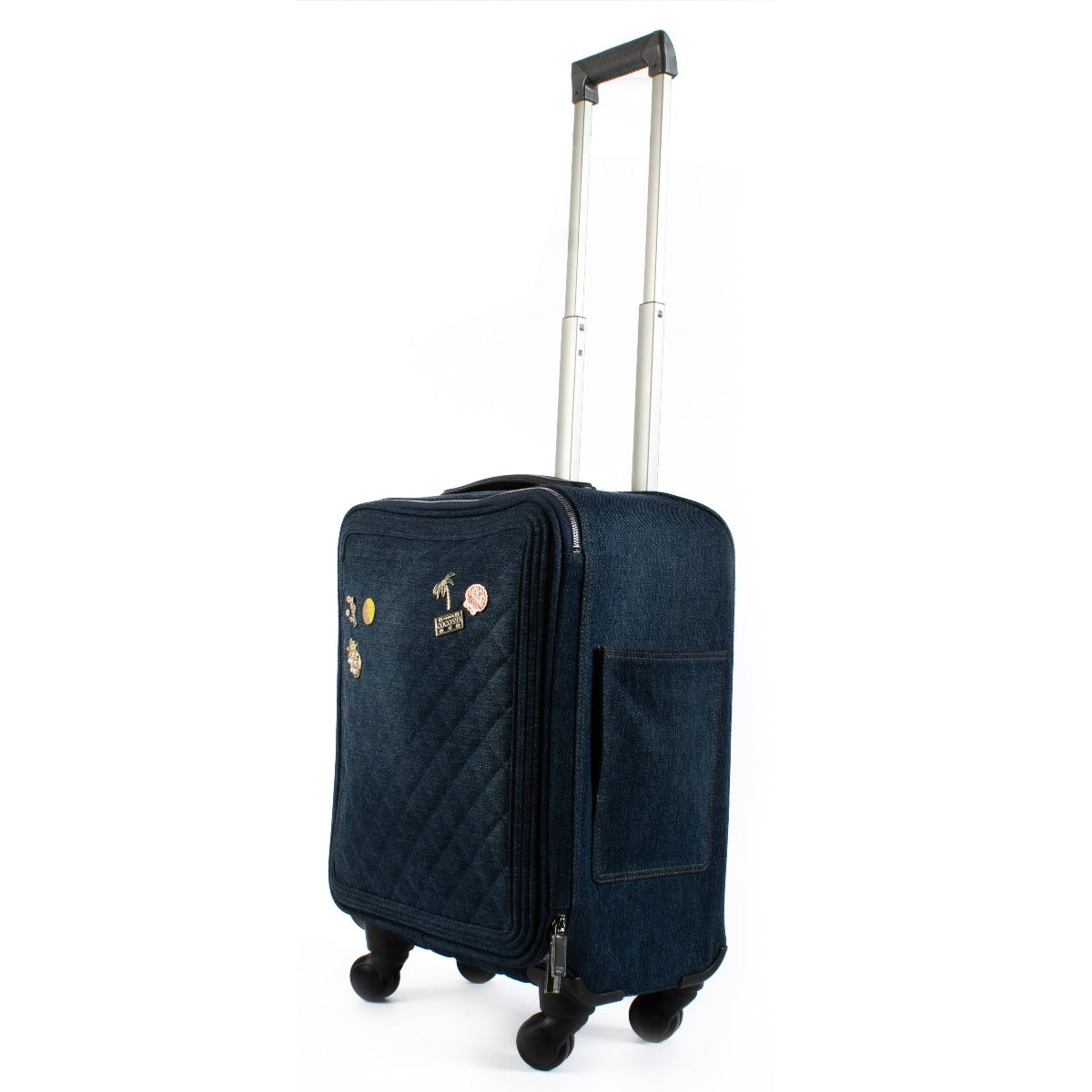 Chanel 17C Coco Cuba Blue Denim Charms Trolley Rolling Luggage