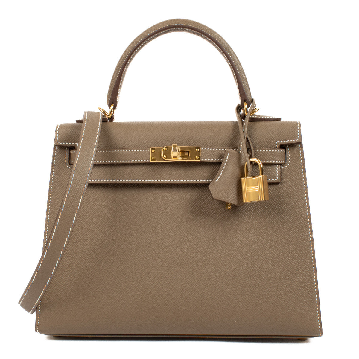 Hermès Kelly 25 Etoupe Epsom GHW aan de beste prijs bij Labellov tweedehands luxe in Antwerpen en Knokke.