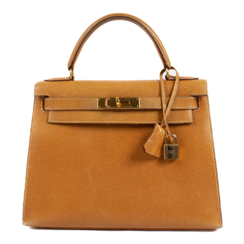 Hermès Vintage Kelly 28 Naturel Sable Peau Porc GHW