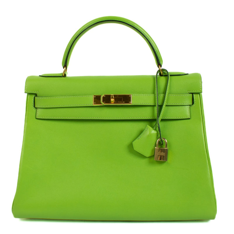 Authentic second hand vintage luxury designer 1996 Hermès Kelly 32 Vert Cru Gulliver on www.labellov.com