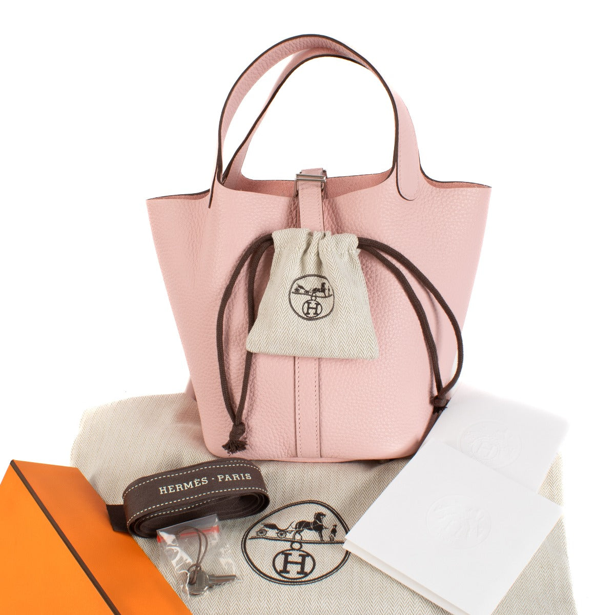 Authentic second hand brand new store fresh Hermès Picotin 18 Rose Sakura Taurillon Clemence PHW