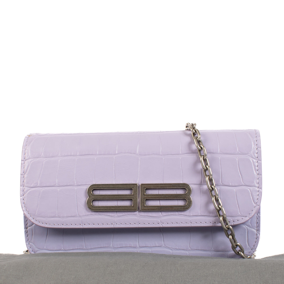 Balenciaga Lilac Crocodile Embossed Gossip Wallet On Chain