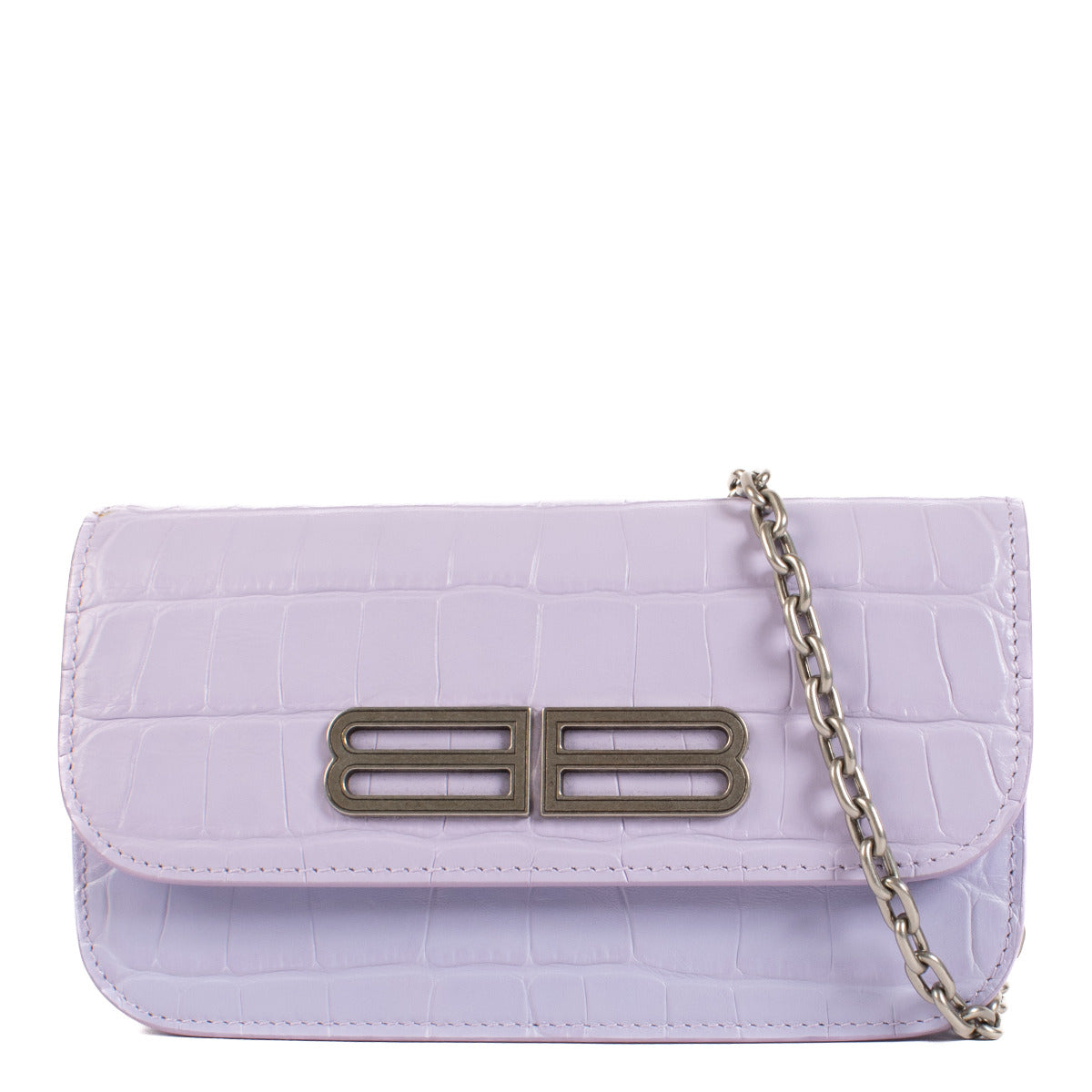Balenciaga Lilac Crocodile Embossed Gossip Wallet On Chain