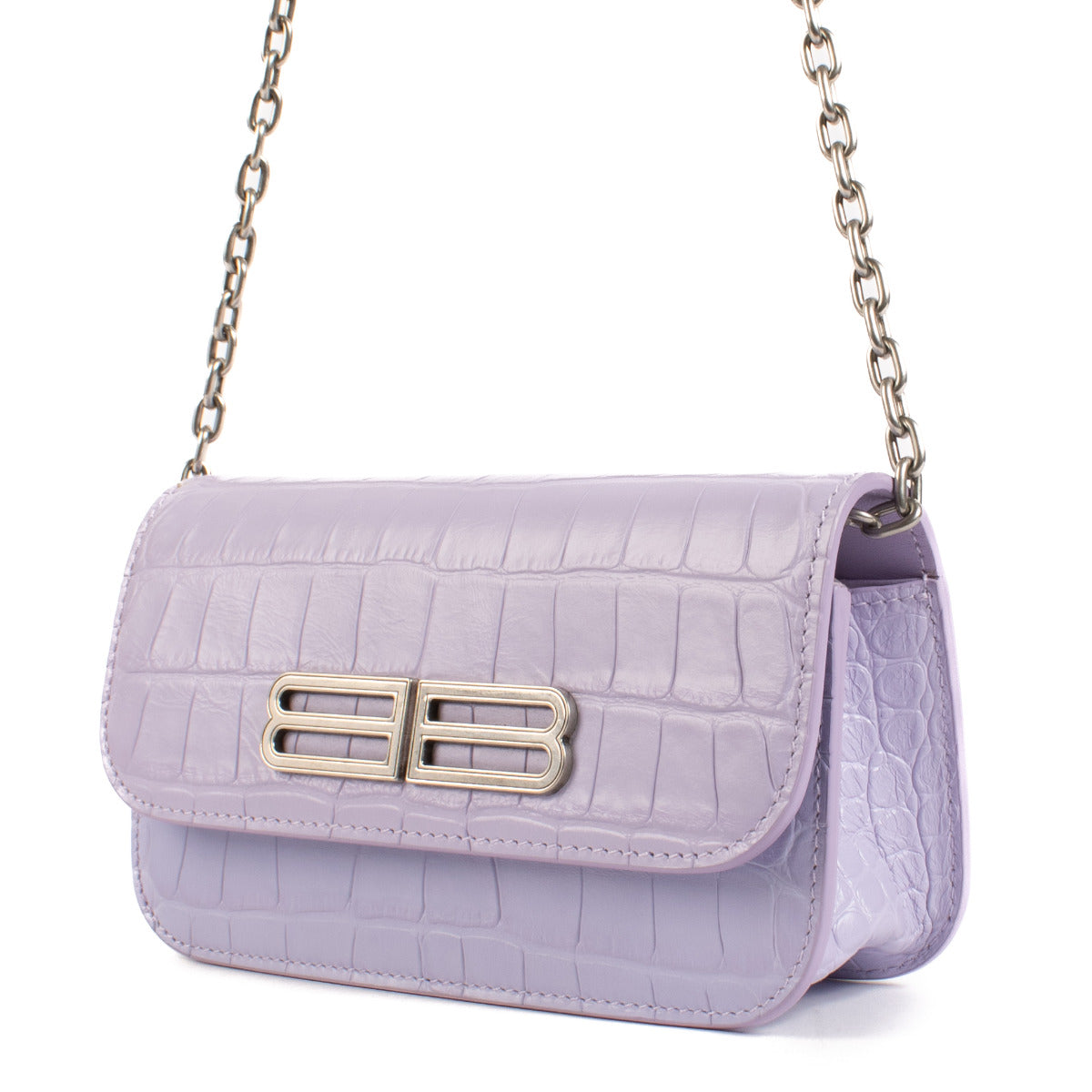 Balenciaga Lilac Crocodile Embossed Gossip Wallet On Chain